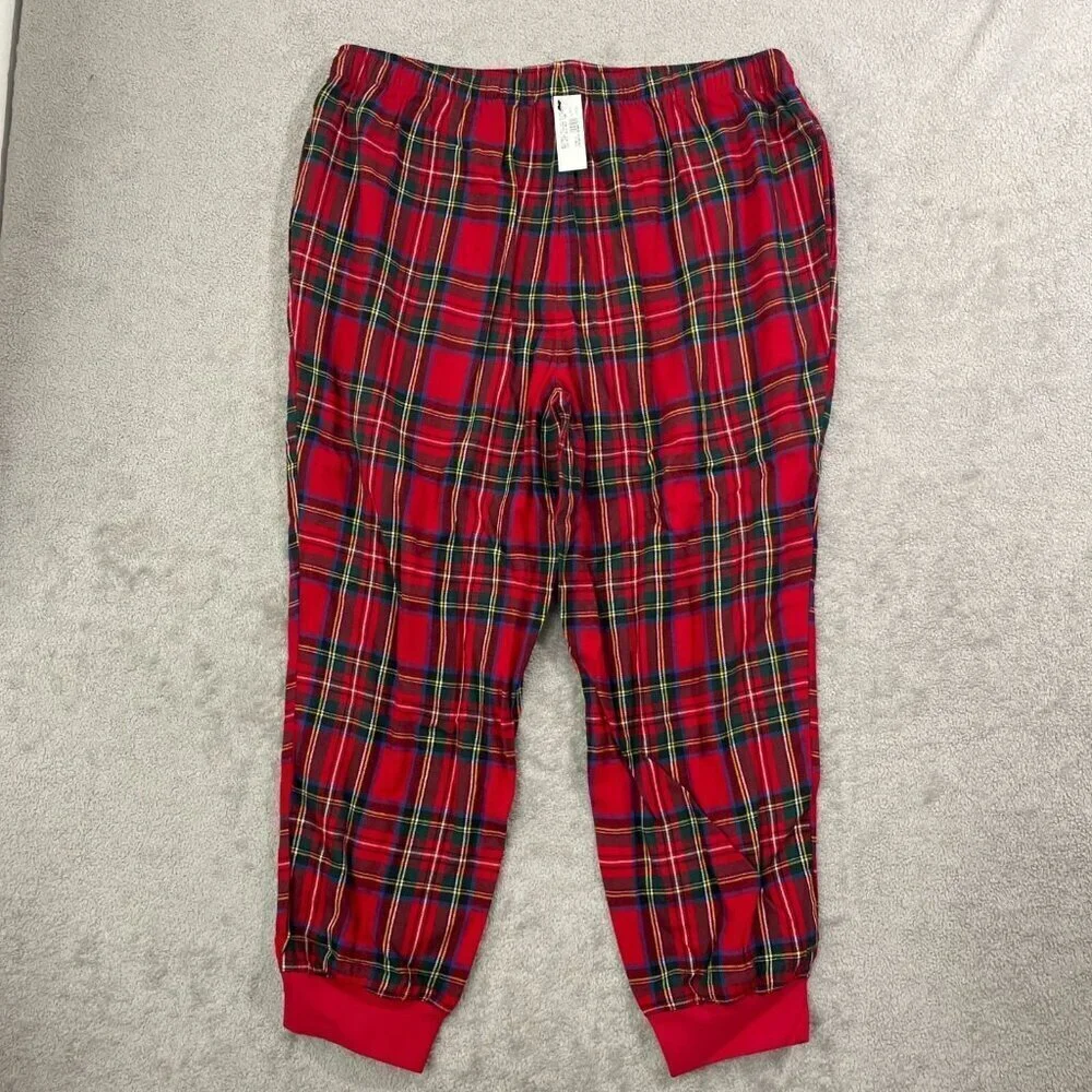 NEW MBT Men's XXL Red Tartan Plaid Jogger Pajama Pants Elastic Waist & Cuffs